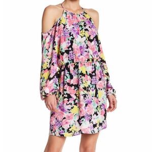 Charles Henry Cold Shoulder Dress Pink Floral Print Size Small Dress Tunic Small